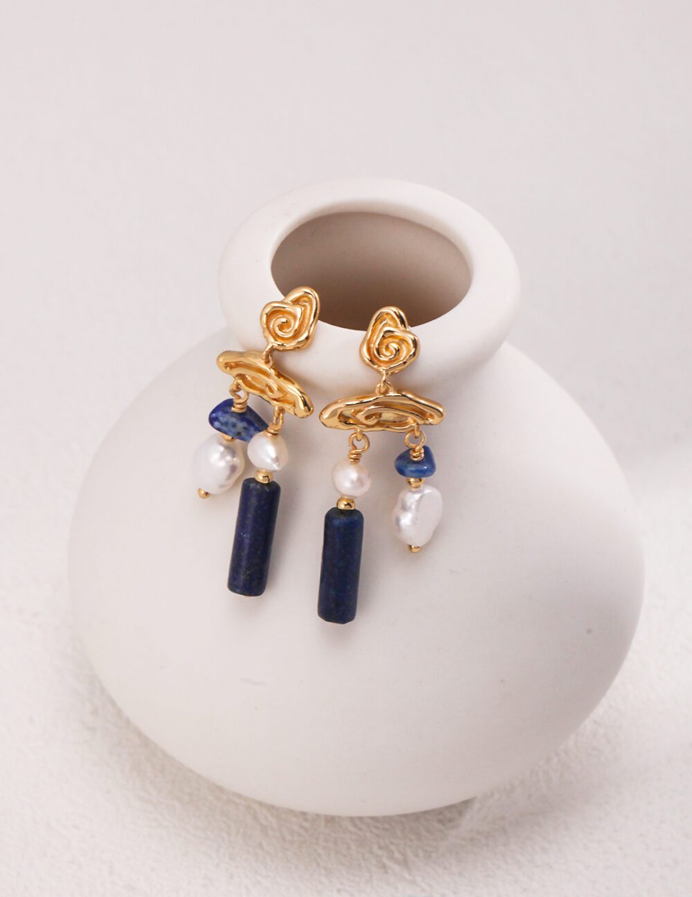 Azure Cascade Lapis Lazuli and Pearl Earrings