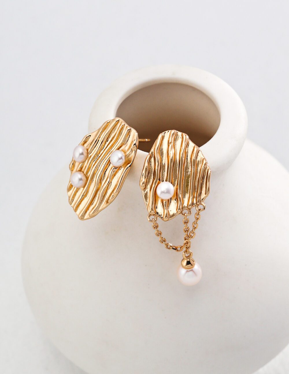 Golden Tides Asymmetrical Pearl Earrings